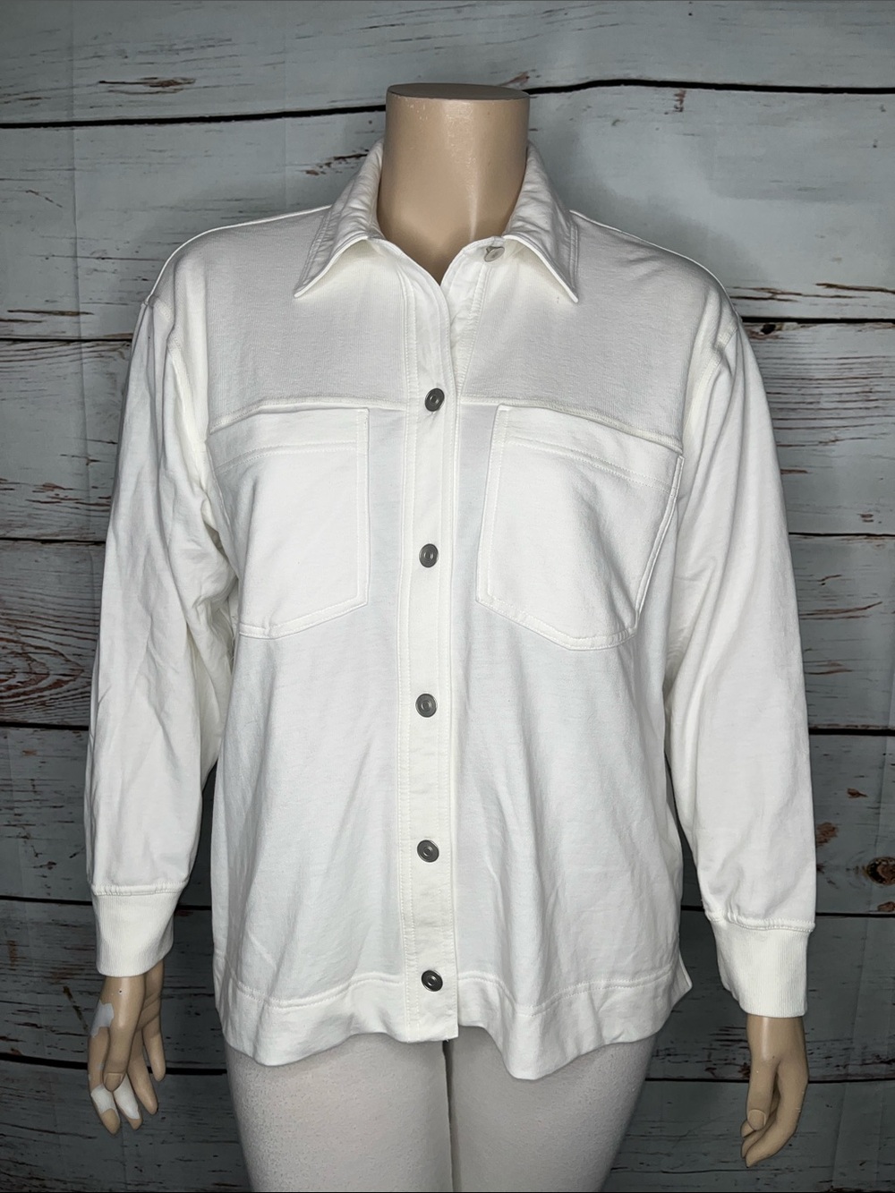 Jane & Delancey Size 1X White Button Down Shacket - Shirt Jacket